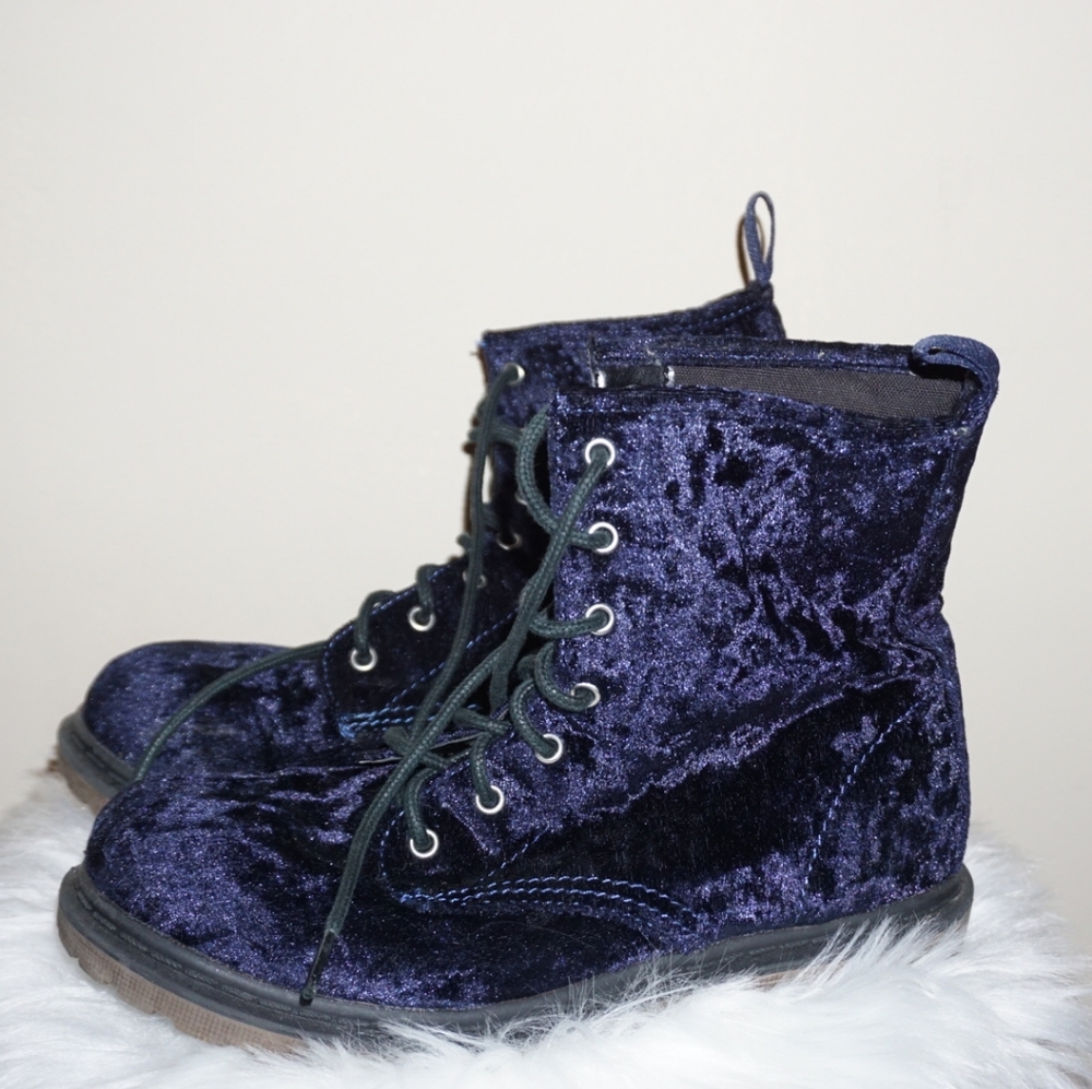 Blue Velvet Combat Boots